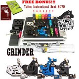 GRINDER Complete Tattoo Kit by Pirate Face Tattoo / 4 Tattoo Machine Guns - Power Supply / 7 Ink by Radiant Colors - Made in the USA / LCD Power Supply / 50 Needles / PLUS Accessories
